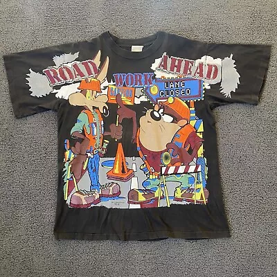 Buy Vintage Looney Tunes T-Shirt Taz Wile E Coyote Road Work Size XL 1995 VERY RARE • 93.26£