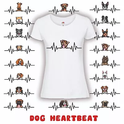 Buy HEARTBEAT DOG, PUPPY LADIES WHITE T-SHIRT, Dog Lovers, Choose Your Own Breed A-B • 11.99£