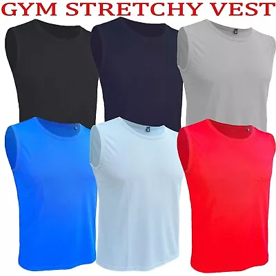 Buy Mens Gym Vest Training Tank Poly Top Summer Sleeveless Stretchy Premium Rrp24.99 • 2.99£