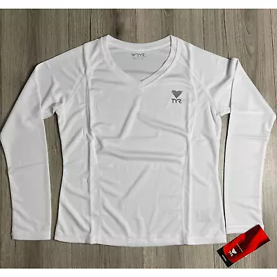 Buy Tyr Womens Long Sleeve V-Neck Tee Tshirt - Textured White - Size XL - $40 • 18.63£