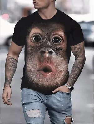 Buy Monkey Face T-Shirt 3D Gorilla Orangutan Cosplay Short-Sleeve Shirt Funny Summer • 7.15£