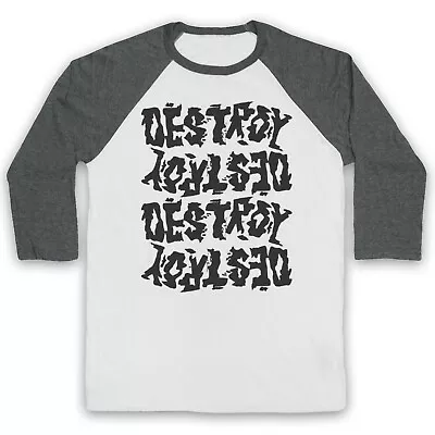 Buy Destroy Westwood Punk Motif Slogan Kings Road Anarchy 3/4 Sleeve Baseball Tee • 23.99£