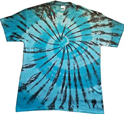 Buy Tie Dye T Shirt Blue And Black Spiral , All Sizes, Hand Dyed In The UK  • 16.75£