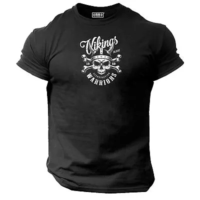 Buy Vikings Warriors T Shirt Gym Clothing Bodybuilding Exercise Bones Skull Odin Top • 10.99£