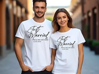 Buy Personalised T Shirt Wifey Or Hubby Bride Groom Top Tee Mr & Mrs, Just Married • 6.59£