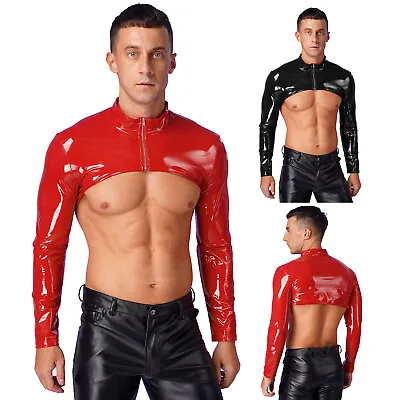Buy Men's Shiny Faux Leather Arm Sleeve Shrug Half Chest Muscle Crop Top Clubwear • 7.99£