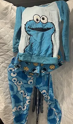 Buy Cookie Monster Three Piece Pajama Girls Fleece Sesame Street OOP HTF Set • 19.45£