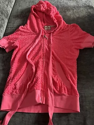 Buy Juicy Couture Pink  Heart Shaped Terry Short Puff Sleeve Hoodie Size Medium • 25£