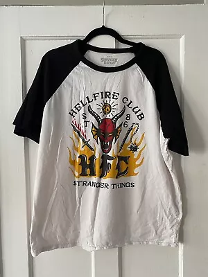 Buy PULL & BEAR Stranger Things Hellfire Club Mens Graphic T-Shirt Top XL White • 4.99£
