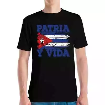 Buy Cuba Patria Y Vida Flag Distressed Vintage Cuban Flag T-Shirt For Men Women • 17.73£