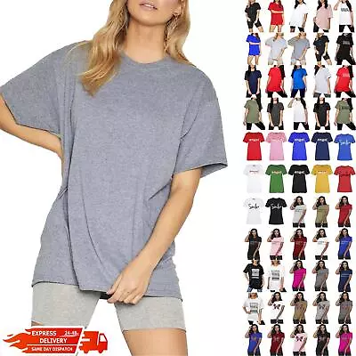 Buy Ladies Womens Baggy Oversized Plain Stretchy Jersey Casual Basic T Shirt Tee Top • 5.49£