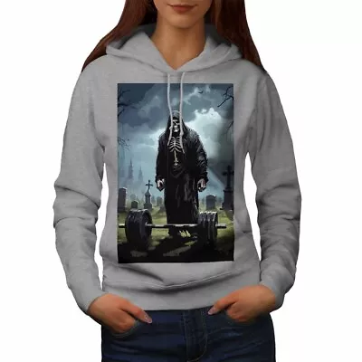 Buy Wellcoda Grim Reaper Lifting Barbell In Cemetery Womens Hoodie • 31.99£