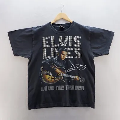 Buy Elvis Presley T Shirt Large Black Love Me Tender Graphic Double Sided Cotton • 9.99£