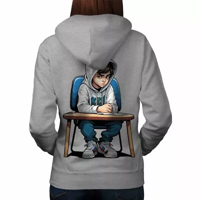 Buy Wellcoda Boy Sitting At Desk With Serious Expression Womens Hoodie Back • 31.99£