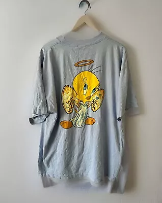 Buy Looney Tunes Tweety Pie Heavy Cotton USA Light Blue Back Hit WB Tag 2XL 90's VGC • 13£