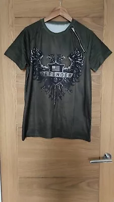 Buy Men's Defender T-shirt Side Zip USA Eagle Ribbed Short Sleeve Dark Green S • 16£