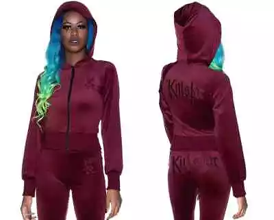 Buy Killstar Just Crew-Sin Red Velour Velvet Cropped Hoody M Goth Alt Gym Leasure • 19.99£