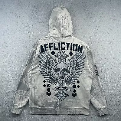Buy Affliction Hoodie Mens XL Gray Full Zip Sweatshirt Skull Wings Gothic Cyber Alt • 93.35£
