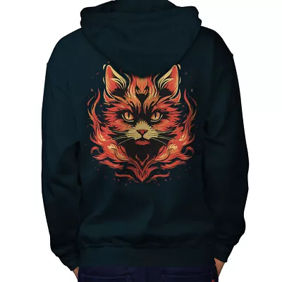 Buy Wellcoda Fiery Cat Face Burning In Flames Mens Hoodie • 28.99£