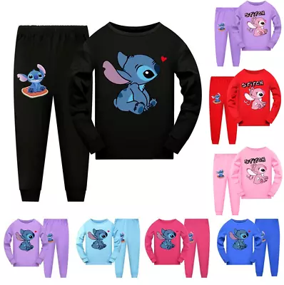 Buy Boys Girls Lilo Stitch Angel Tops Pants Outfits Kids Nightwear Pyjamas Pjs Sets • 9.49£