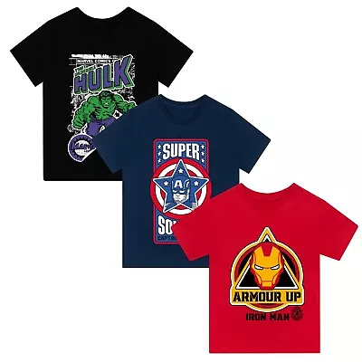 Buy Avengers T-shirts 3 Pack | Marvel Tshirts For Boys | Iron Man Tee | Hulk Top • 15.99£