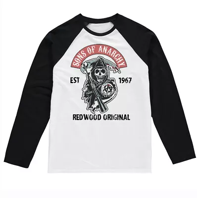 Buy Sons Of Anarchy SOA Redwood Red Patch Baseball Long Sleeve T-Shirt • 20.99£