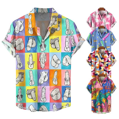 Buy Mens Novelty Button Shirt Fun 3D Printed Short Sleeve T-Shirt Hawaiian Beach Top • 15.05£
