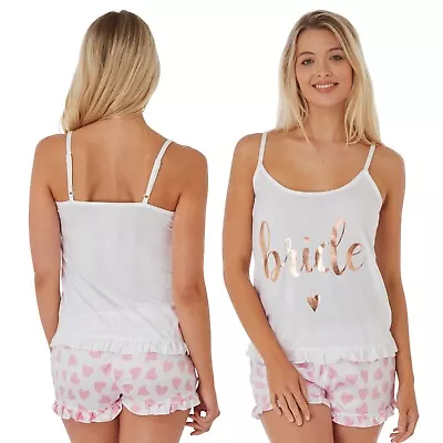 Buy Satin Cotton Bride Wedding Cami Strappy Top Summer Pyjamas PJs Set Size 8 10 • 12.99£