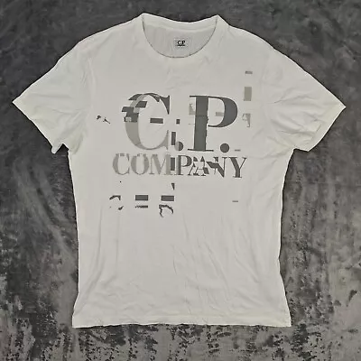 Buy CP Company T-Shirt White Print L Large Authentic • 29.95£