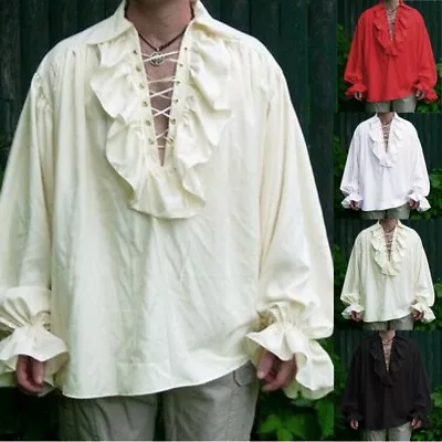Buy UK Retro Men Gothic Shirt Top Victorian Medieval Ruffle Pirate Puff Sleeve HOT • 14.79£