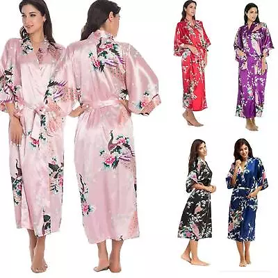 Buy Women Luxury Silk Satin Kimono Robe Night Dress Gown Ladies Bathrobe Nightwear◢ • 15.86£