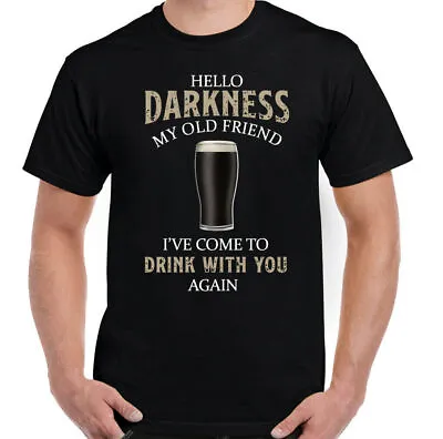 Buy GUINESS T-SHIRT Mens Hello Darkness My Old Friend Beer Alcohol BBQ Funny Top • 9.99£