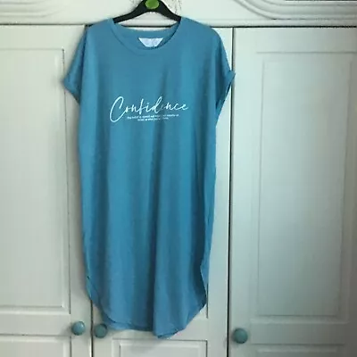 Buy Womens Turquoise Blue Size M T Shirt Dress With ‘confidence’ Motif From Primark  • 7£