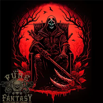 Buy The Grim Reaper On His Throne Gothic Biker Mens Cotton T-Shirt Tee Top • 10.75£