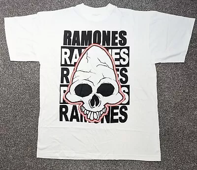 Buy Vintage Early 90s The Ramones Pinhead Skull T-shirt White XL • 90£
