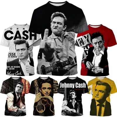 Buy Rock Singer Johnny Cash Women Men T-Shirt 3D Print Short Sleeve Tee Top Musician • 10.79£