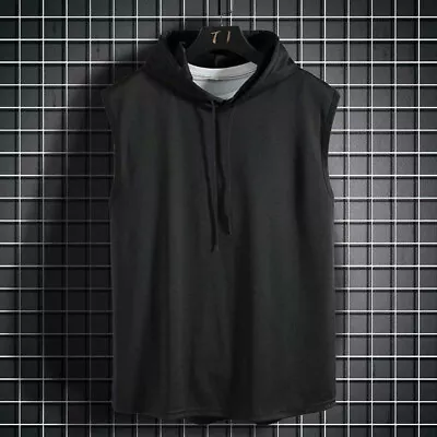 Buy UK Men Gym Sleeveless Hoodie Vest Tank Top Fitness Sports Muscle Hooded T-Shirt • 4.88£