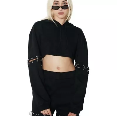 Buy Rehab Black Alt Emo Cropped Hoodie Size Small O Rings Sweatshirt Alt Goth Grunge • 11.67£