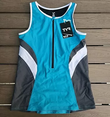 Buy TYR Competitor Women Tri Singlet Tank Top Built-In Bra Grey/teal Sz XL NEW • 23.33£