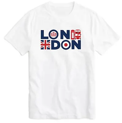 Buy London Tour England Souvenir Flag T-shirt Bus Big Ben Phone Booth Crown King Top • 8.99£