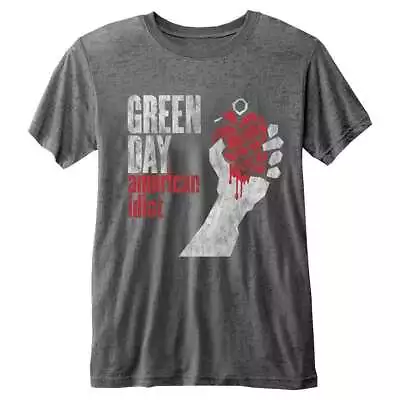 Buy Green Day T Shirt American Idiot Vintage Official Unisex Charcoal Grey Burnout • 16.95£