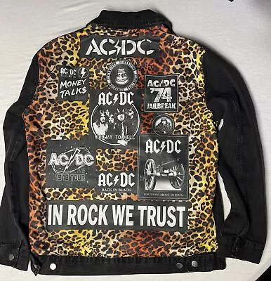 Buy AC/DC Jean Tour Jacket Rock & Roll Leopard Print Album Graphics Black Sz Large • 27.85£