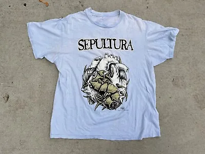 Buy Vintage 90s Sepultura Chaos AD Backstage Pass Tour Shirt 1993 Blue Grape Rare! L • 116.70£