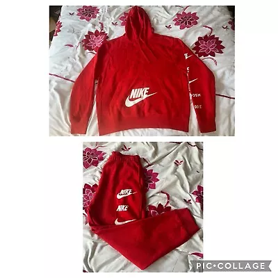 Buy Nike Sportswear Standard Issue Fleece Tracksuit Set - Red/White - Size M • 39.99£