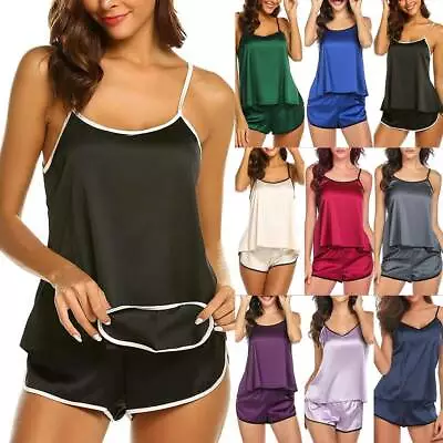 Buy Womens Sexy Lingerie Silk Pajamas Set Ladies Cami Short Pjs Nightwear Sleepwear • 7.29£