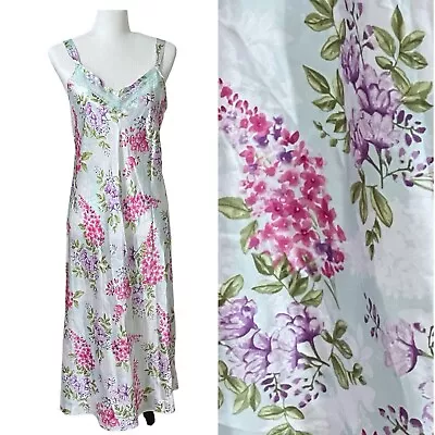 Buy Morgan Taylor Intimate Nightgown Floral Liquid Satin Chemise M Silky Blue • 26.14£
