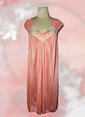 Buy CONTESSA Nightgown Pajamas Lingerie Orange Silky Satin Lace Size Medium Women's  • 22.40£