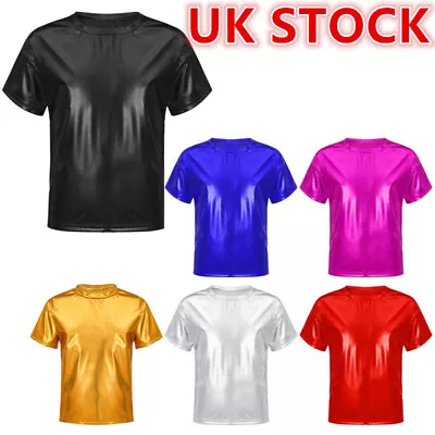 Buy UK Kids Boys Girls Shiny Metallic T-Shirts Short Sleeve Street Dance Top Costume • 11.66£
