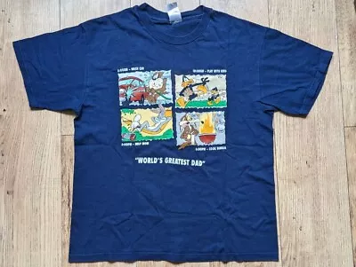 Buy Genuine Vintage Looney Tunes T-shirt World's Greatest Dad T-shirt L 1999 Blue • 25£