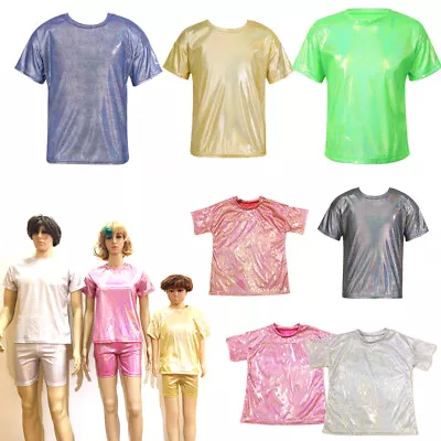 Buy Shiny Metallic T-shirt Kids Boys Girls Sequin Tops Athletic Blouses Jazz Dance • 6.90£
